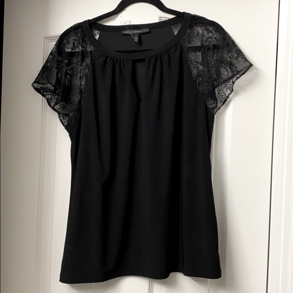 White House Black Market black top lace sleeves